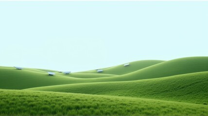 Vast Green Fields with Solar Arrays Under a Clear Sky