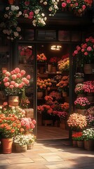Poster - Charming floral shop front showcasing a stunning arrangement of colorful flowers enhancing curb appeal and beauty : Generative AI