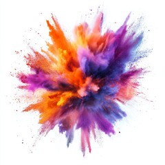 Fototapete - Colorful Dust Explosion: Vibrant Explosion of Orange, Purple, and Pink Powder Against a White Background