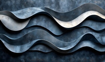 Poster - Abstract Blue Metal Waves Dynamic Textured Background for Modern Design Elements