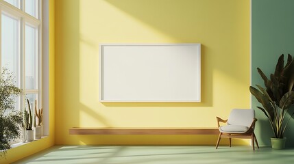 Aufkleber - Stylish contemporary living room with sunlight pouring through windows and a blank canvas ready for art : Generative AI