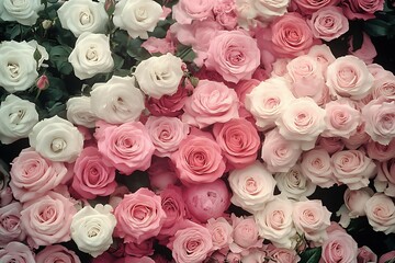 Poster - Charming display of pink and white roses in an artistic arrangement showcasing vibrant floral beauty : Generative AI