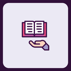 Poster - Icon illustration showing book offered by hand, symbolizing learning