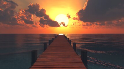 Poster - Gorgeous sunset glowing over ocean with brilliant colors reflecting on calm waters : Generative AI