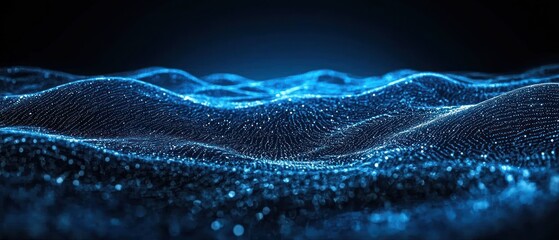Poster - Abstract Blue Digital Wave Landscape: A mesmerizing digital art piece featuring a dynamic wave pattern in shades of blue, evoking a sense of depth and serenity.