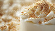 © Korawan - A cake with a white frosting and gold sprinkles on top