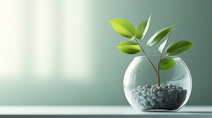 Poster - Elegant glass bowl with green plant and stones providing a serene home decor accent : Generative AI
