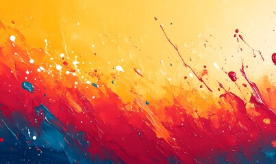 Poster - Abstract painting with vibrant strokes of yellow, orange, red, and blue colors