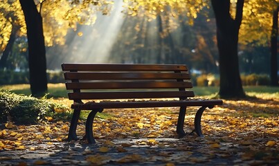 Poster - Serene Park Scene With Autumn Colors and Gentle Sunlight Through Trees : Generative AI