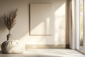 Aufkleber - Minimalist interior space with neutral tones and decorative plant highlighting modern and serene home design : Generative AI