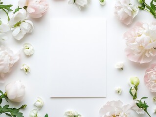 Poster - Elegant white blank paper surrounded by delicate fragrant flowers creating a serene atmosphere : Generative AI