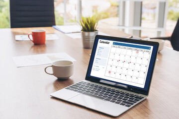 Poster - calendar on computer software application for modish schedule planning for personal organizer and on