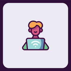 Poster - Person Using Laptop with Wifi Connection Icon Illustration