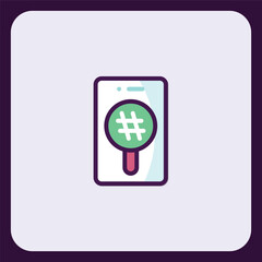Poster - Mobile App Icon: Hashtag Search Magnifier on Smartphone Screen