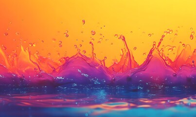 Poster - Vibrant liquid splash with dynamic orange to purple gradient on a solid color backdrop