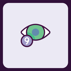 Poster - Eye Icon with Nine Notification Count, Modern Flat Design Element