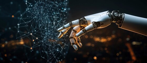 Poster - Robotic Hand Interacting with Digital Network:  A Futuristic Vision of AI and Technology