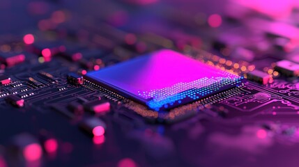 Poster - Close-up of a Microchip's Glowing Circuits: A Technological Marvel