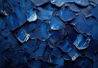 Poster - Deep Textured Blue Abstract Background with Thick Brush Strokes Reflecting Light for Artistic and Design Projects
