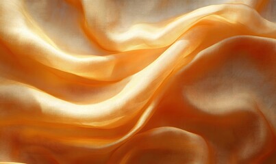 Poster - Golden Silk Fabric Flowing in Gentle Waves with Subtle Light Play