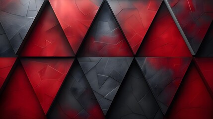 Fototapete - Abstract Geometric Pattern Featuring Triangular Shapes in Bold Red and Black Texture Design