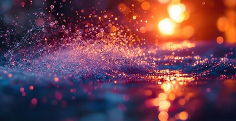 Aufkleber - A vivid, abstract representation of a cityscape at night, illuminated by a myriad of colorful lights and water droplets, creating a mesmerizing contrast against the dark, blurred background.
