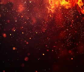 Poster - Fiery Abstract Background with Sparkles and Bokeh Effect in Dark Shades of Red and Orange for Use in Creative Projects and Designs