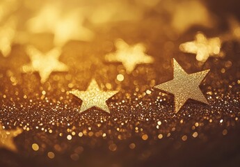 Poster - Glimmering Golden Stars on Glittering Background for Celebratory Themes and Decorative Designs, Bright Festive Atmosphere Full of Sparkling Light