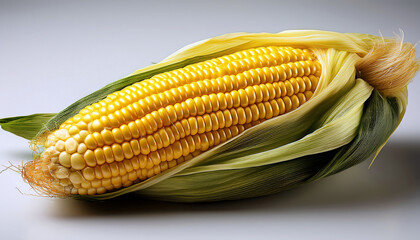 Poster - Half Peeled Corn Displaying Vibrant Yellow Kernels Ready for Cooking