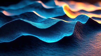 Wall Mural - abstract glowing landscape with rippling textures, blue, orange, illuminated