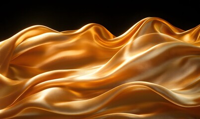 Poster - Luxurious Gold Fabric Waves on a Black Backdrop with Shimmering Highlights