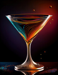 Aufkleber - Elegant Abstract Line Art of a Martini Glass on a Vibrant Background