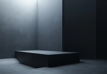 Poster - Minimalist Studio Space with Monochrome Surfaces and Soft Light Casting Dramatic Shadows in Contemporary Design Aesthetic
