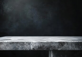 Poster - Modern Industrial Concrete Table on Dark Background with Textured Surface Ideal for Displaying Products or as a Stylish Photography Backdrop