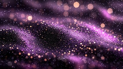 Wall Mural - abstract purple glittering wave with bokeh lights against a dark background