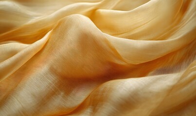 Poster - Delicate golden silk fabric with smooth curves and soft folds creating abstract waves