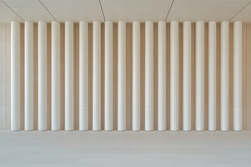 Poster - Architectural detail featuring symmetrical, white, cylindrical columns against a light-colored wall and floor, creating a clean and modern aesthetic.