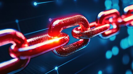Poster - Glowing Blockchain Network Chain Link in Digital Cyberspace Representing Chaos