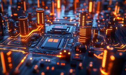 Poster - Complex Network of Glowing Circuitry Illustrates Advanced Technology and Connectivity