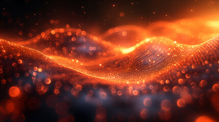 Wall Mural - Orange Glitter Wave Shiny Digital Art, Fiery Sparkling Background for Festive Design