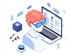 Poster - Futuristic AI Powered Brain with Glasses Analyzing Data in a Network Environment