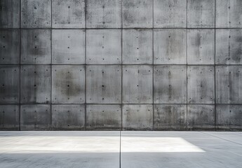 Poster - Smooth and Textured Gray Concrete Wall with Subtle Surface Imperfections and Natural Light Reflection in Modern Architectural Setting