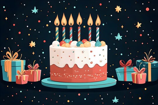 Happy birthday greeting card. Paper cut and craft style.
