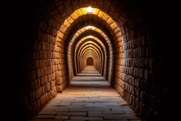 Poster - Stone corridor with arches and warm lighting creating a perspective effect
