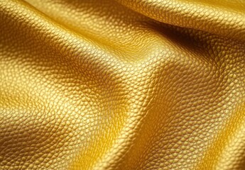 Poster - Textured gold leather fabric close-up showcasing intricate patterns and dynamic light reflections on a soft, luxurious surface for design and fashion use