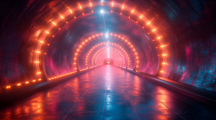 Wall Mural - Neon Tunnel Glow Vibrant Red Blue Lights, Futuristic 3D Sci-Fi Design for Digital Art