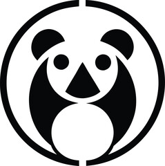 Poster - A minimalist black and white panda face icon inside a circle. Simple, geometric shapes create a stylized panda image, suitable for logo or graphic design. Clean lines, strong contrast.