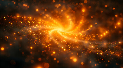 Wall Mural - Golden Spiral Galaxy Sparkling Orange Yellow, Festive Elegant Design with Shimmering Lights