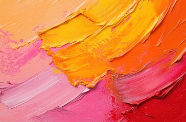 Poster - Vibrant Abstract Art with Bold Brush Strokes in Shades of Pink, Orange, and Yellow Creating a Dynamic and Energetic Background