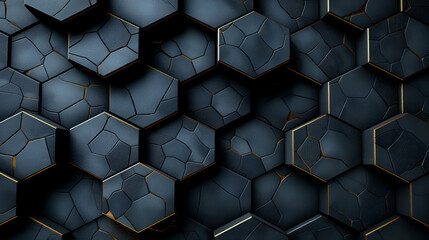 Wall Mural - Dark Hexagon with Gold Modern Geometric Design, Elegant Texture for Luxury Backgrounds